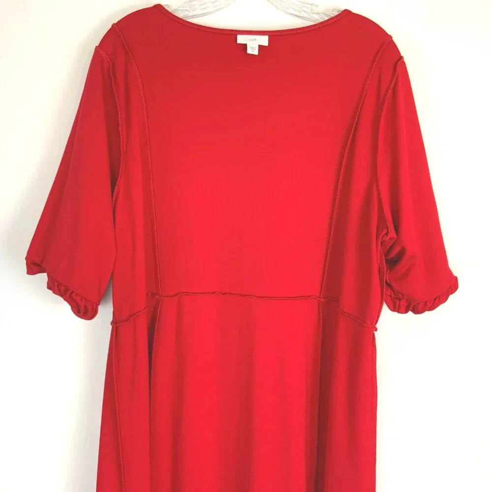 J Jill Simple Elegance Puff Sleeves Dress In Red Cherry Size 2XL - Picture 13 of 16